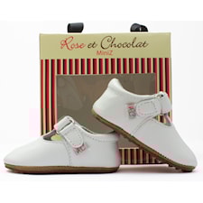 Lädersko T-strap White, Rose et Chocolat, strl 17-18