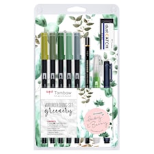 Penselpenna ABT Dual Brush set Greenery 9 delar Tombow