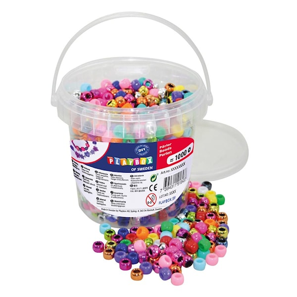 Plastperler i bøtte Kongoperler 1000 stk Playbox
