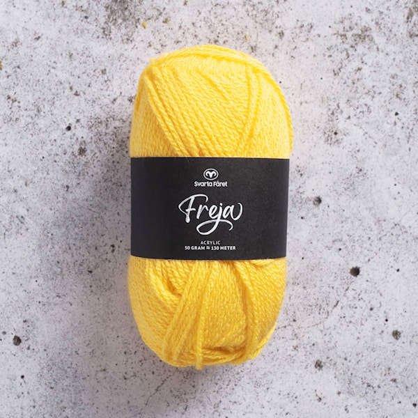Freja Garn Akryl 50 g gul 31 Svarta Fåret
