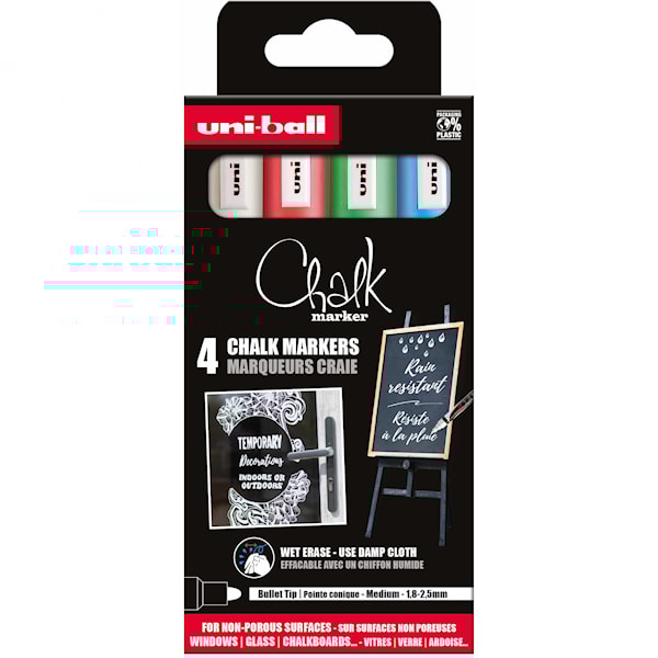 Uni Chalk marker sæt 4 stk PWE5 ( white, red, green, blue)