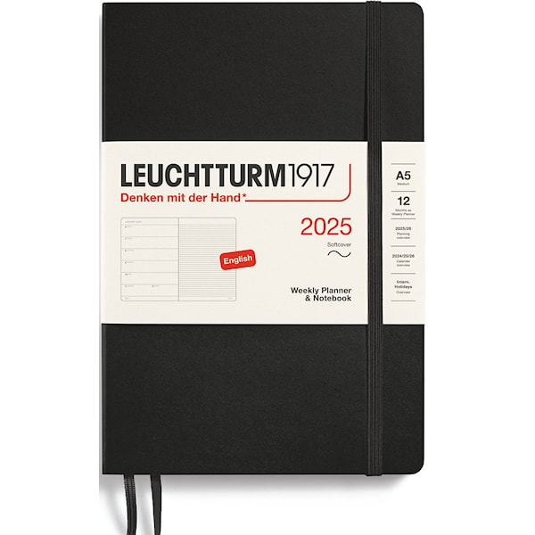 Kalender A5 2025 Weekly Planner/Notebook Soft Black Leuchtturm1917