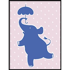 Pink and blue elephant with umbrella Poster30x40cm