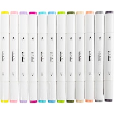 Tegnetusj, strek 1+8 mm, pastellfarger, 12 stk./ 1 pk.