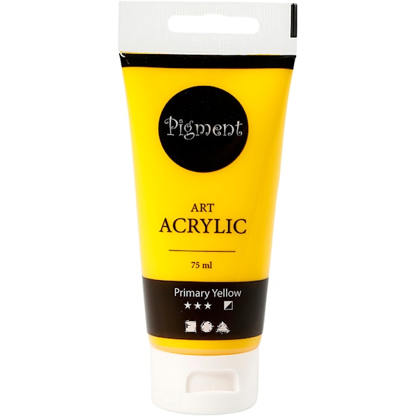 Akrylmaling, halvblank, semi opaque, primær gul, 75 ml/ 1 fl.