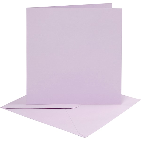 Kort og konvolutter, kort str. 15,2x15,2 cm, konvolutt str. 16x16 cm, 210 g, lys lilla, 4 sett/ 1 pk.