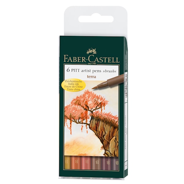 Faber-Castell Pitt Artist Pen Penselspiss Etui 6 Jordfarger