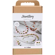 DIY Kit Smycken, beige, bränd orange, vit, pärlemor, 1 förp.