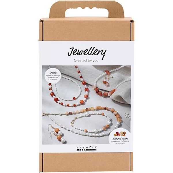 DIY Kit Smykker, beige, brentorange, hvit perlemor, 1 pk.