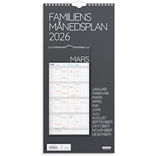 Familiens Månedsplan 2026 200x420 mm Grå GRIEG