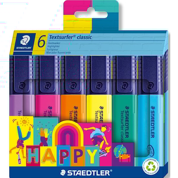 Staedtler 364 C6 HA, 6 stykker, Blå, Grønn, Oransje, Rosa, Fiolett, Gult, Meisel tupp, Blå, Grønn, Fiolett, Oransje, Gult, Rosa, Rektangel, 5 mm