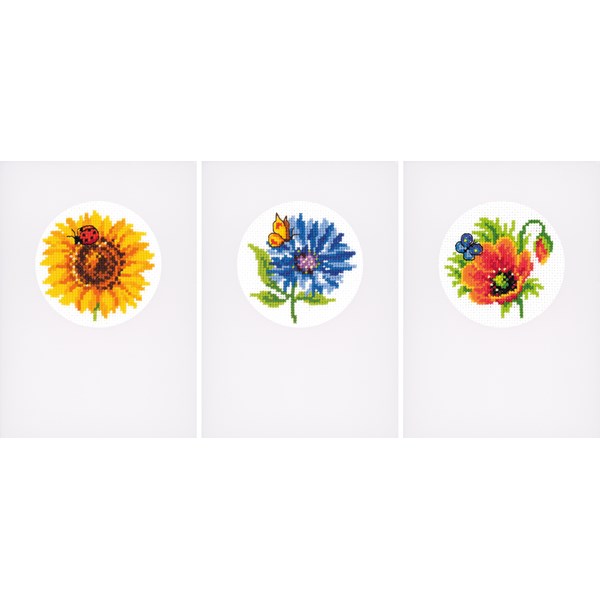 Broderikit Kort Räknade Korsstygn Summer Flowers 3 stk. 10,5 x 15 cm Vervaco