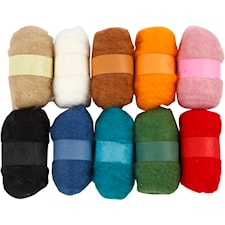 Nålfiltning Kardad ull i olika färger 25 g 10-pack Creativ Company