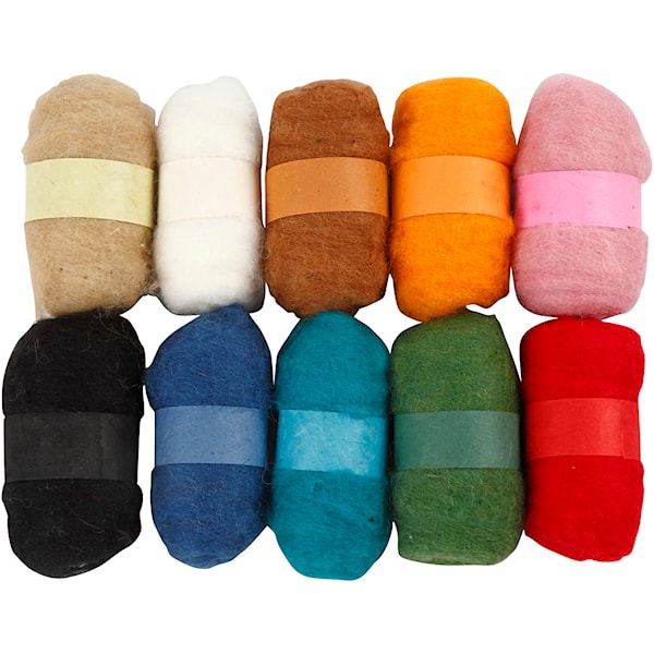 Kardet Ull, ass. farger, 10x25 g/ 1 pk.