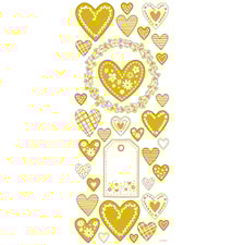 Stickers, hjärtan, ark 10x24 cm, ca. 33 st., guld, 1 ark