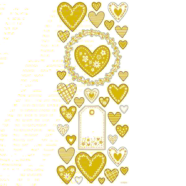 Stickers, hjerter, ark 10x24 cm, gull, 1 ark