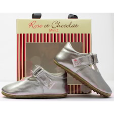 Lädersko T-strap Silver, Rose et Chocolat, Strl 17-18