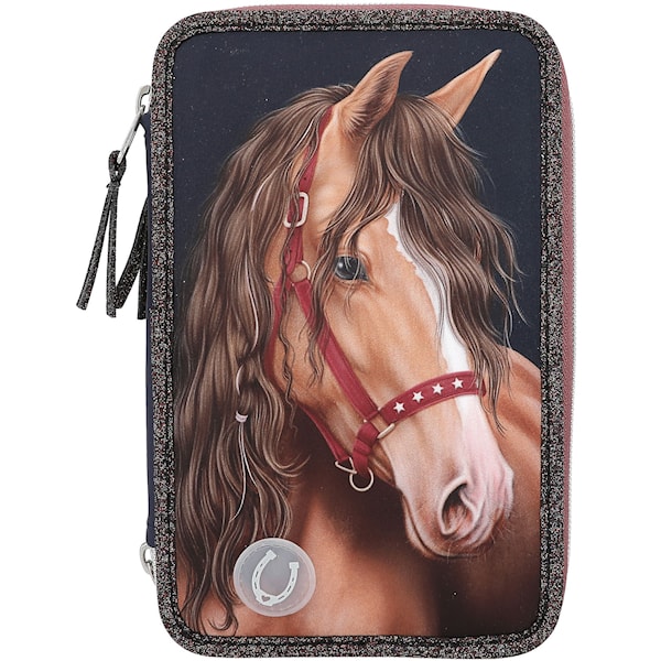 Miss Melody - Triple Pencil Case  LED GLITTER HORSE ( 0413190 )