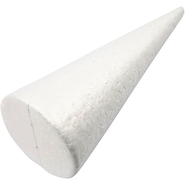 Kjegle, H: 25 cm, dia. 10 cm, hvit, isopor, 1stk.