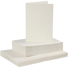 Korttipohjat ja kirjekuoret, kortin koko 10,5x15 cm, kirjekuoren koko 11,5x16,5 cm, luonnonvalkonen, 50settiä