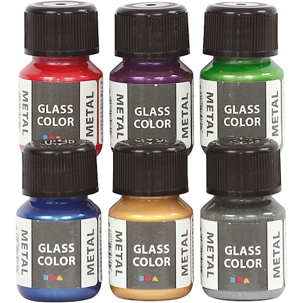 Glass Color Metal, ass. farger, 6x30 ml/ 1 pk.
