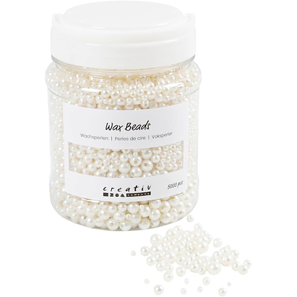 Voksperler, dia. 3-8 mm, hullstr. 1,3-2,5 mm, hvit perlemor, 430 g, 700 ml/ 1 boks