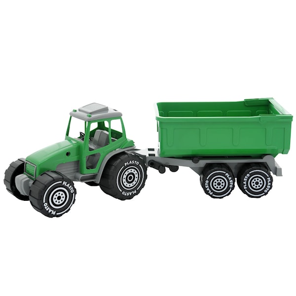 Traktor (grønn) med tilhenger, Plasto