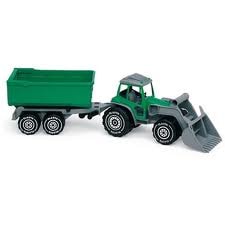 Traktor med frontlastare och släp, Grön, Plasto