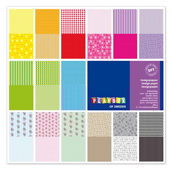 Designblokk 305x305mm 30 sider mønster Playbox