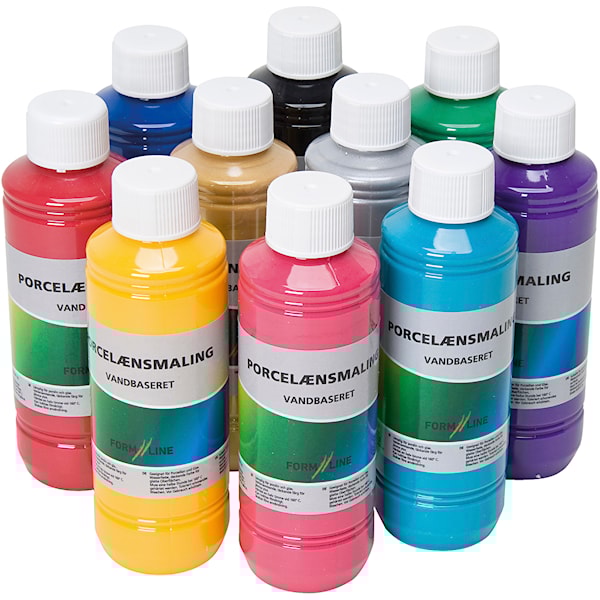 Porselensmaling, ass. farger, 10x250 ml/ 1 pk.