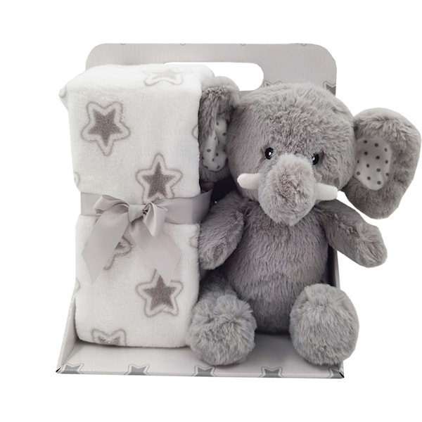 Fleecepledd Grå Stjerne & Kosedyr Grå Elefant Carlo Baby