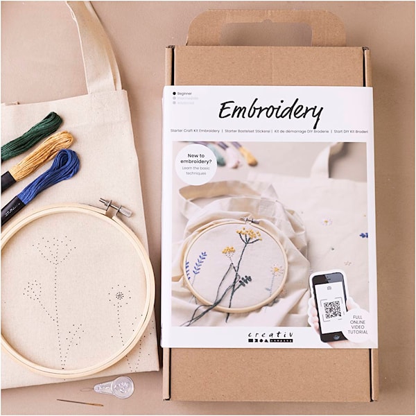 Start DIY Kit Broderi,  Tygpåse Blommor, 1 förp.