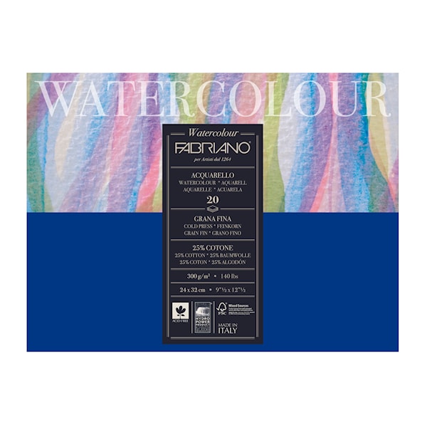Akvarellblock Fin Gr&auml;ng 24 x 32 cm 300g Fabriano