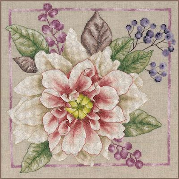 Broderisett Telte Korssting Blooming white 33 x 33 cm LanArte