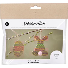 Mini DIY Kit Dekorasjon, Egg og kanin, brun, grønn, pink, gul, 1 pk.