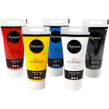 Akrylfärg, grundfärger, halvblank, mixade färger, 5x75 ml/ 1 förp.