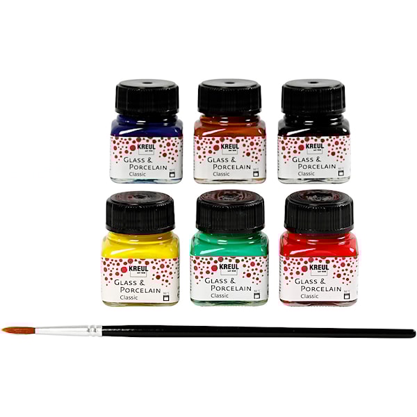 Glass og Porselensmaling, ass. farger, 6x20 ml/ 1 pk.
