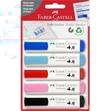 Faber-Castell Tekstiilikynä, 3 perusväriä + 1 vaaleansininen ja 1 vaaleanpunainen