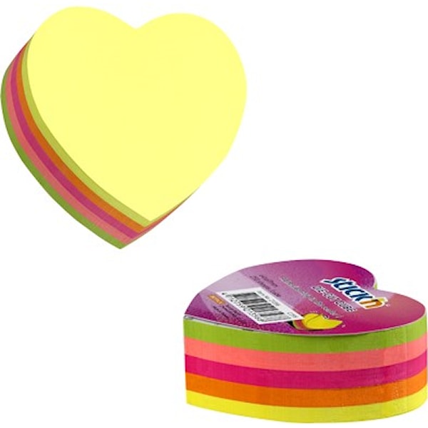 Notes Neon Hjerte 5 ass. farver 64x67 mm med 250 blade