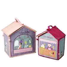 Raffia väskor med salongmotiv, 2-pack, Rice