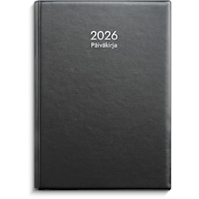 Kalenteri 2026 Päiväkirja Musta muovikansi parikierresidottu 135x205 mm Burde