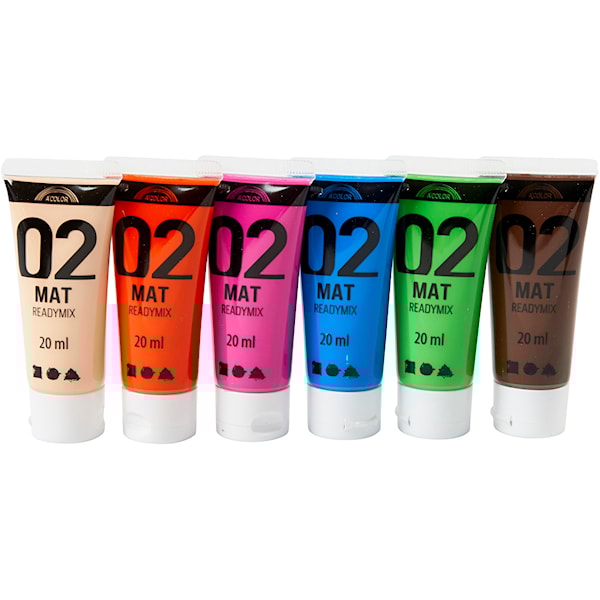 Akrylmaling Matt, suppl. farger, 6x20 ml/ 1 pk.