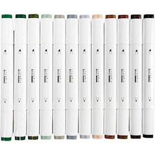 Tegnetusj, strek 1+8 mm, Naturfarger, 12 stk./ 1 pk.