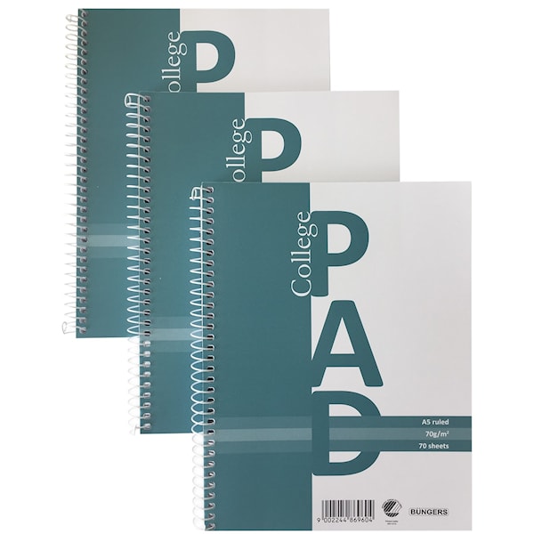 Kollegieblokk A5 Linjert 3-pk 70g/70Blad