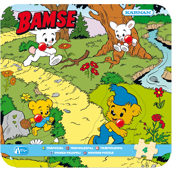 Bamse I Skogen KnopBarnpussel Av Trä 4 Bitar Kärnan