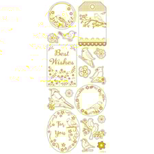 Stickers, fåglar, ark 10x24 cm, ca. 17 st., guld, 1 ark