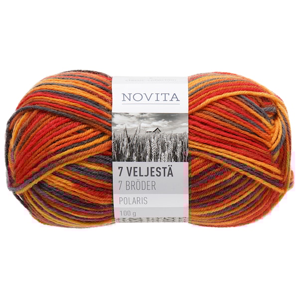 Novita 7 Veljestä Polaris Lanka Villasekoite 100 g, nuotio 848