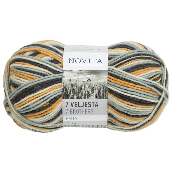 Novita 7 Veljestä Raita Lanka Villasekoite 100 g, dyyni 889