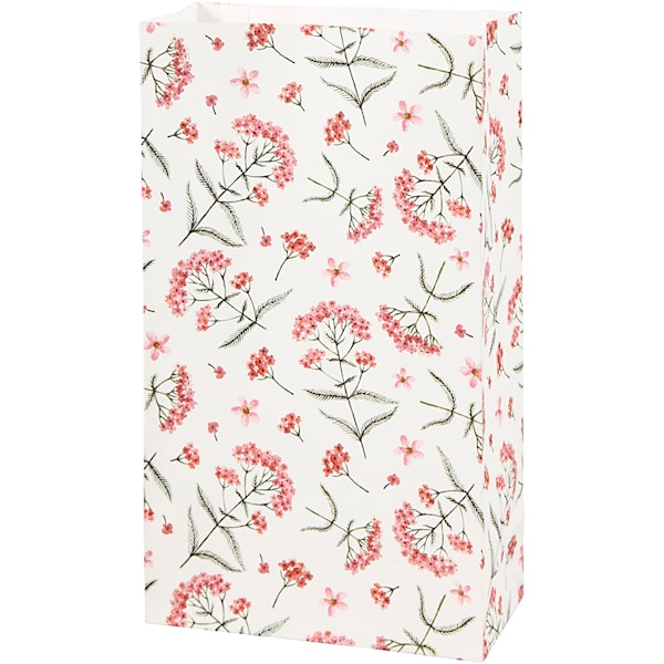 Papirpose, blomster, H: 21 cm, str. 6x12 cm, 80 g, 8 stk./ 1 pk.