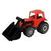 Traktor med frontlaster, lengde 32 cm. Farge rød - svart.